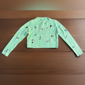 Cropped knit light green sweater with floral embroidery size XL youth